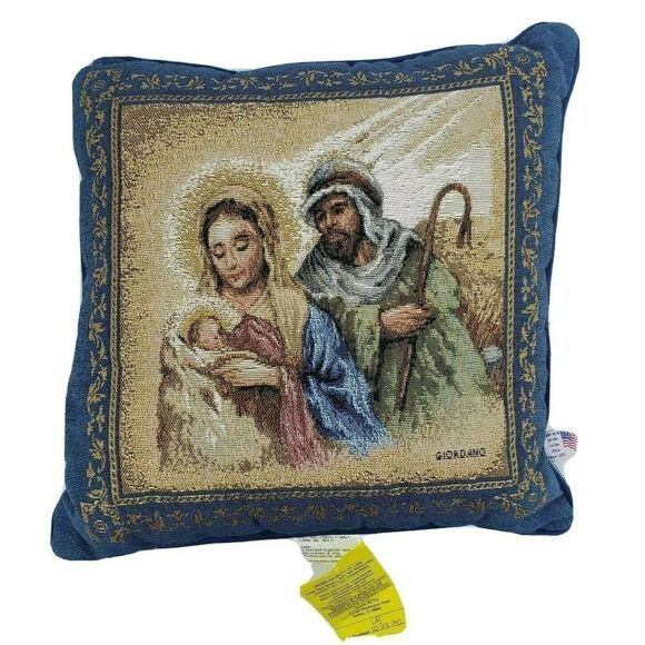 Tapestry Throw PILLOW w. Mary, Joseph & Baby Jesus - Picture 1 of 12